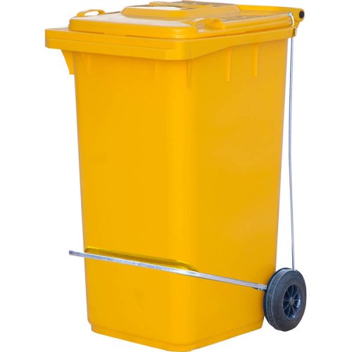 Мусорный контейнер п/э МКТ-240 желтый (240 л, П-образный педальный привод)