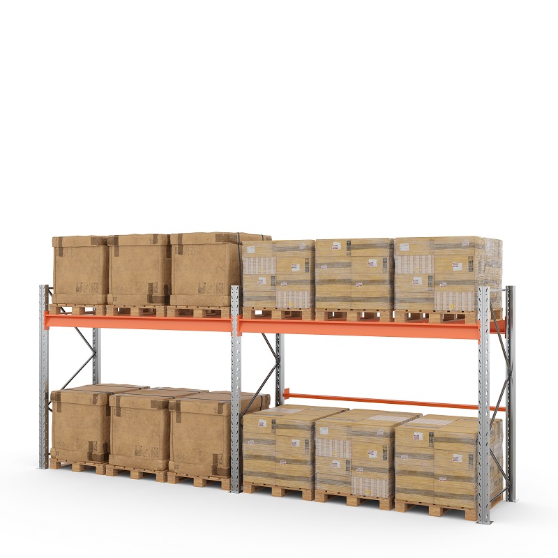 Две секции стеллажа металлического паллетного 2000х2700х1100 мм (100.1.5). Ярусы: пол+1