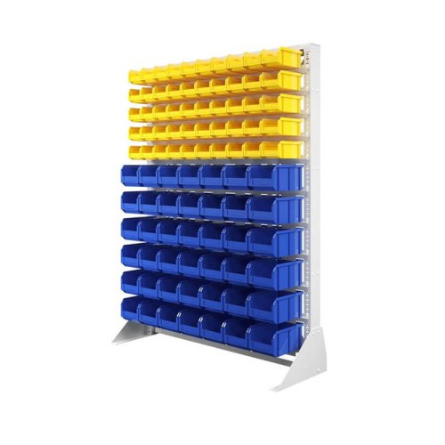 Стеллаж с пластиковыми ящиками односторонний 1150х1500 С1-05-06-00 (желтый/синий)