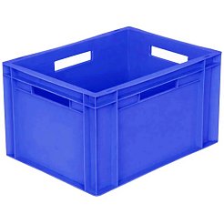 Пластиковый евро ящик универсальный, сплошной, гладкое дно, 400х300х220, синий