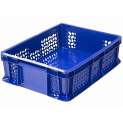 Пластиковый ящик универсальный перфорированный, дно сплошное 400х300х120 (Синий)