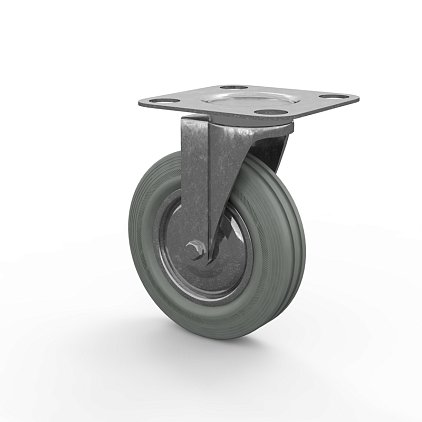 Колесная опора поворотная, колесо ⌀125 мм - пластик обрезиненный (серая резина)