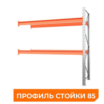 Секция приставная стеллажа металлического паллетного 3500х2700х1100 мм. Ярусы: пол+2